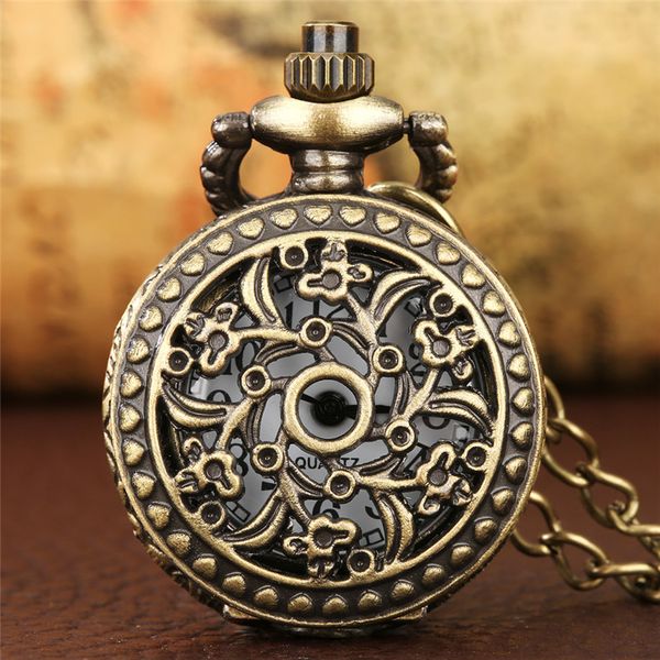 

vintage style watches half hunter flower case arabic number quartz pocket watch with necklace chain, Slivery;golden