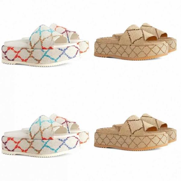 

women's platform sandals slippers slide fashion g designer luxury flat high heels flip flops shoes embroidered platform rubber sandal c, Black