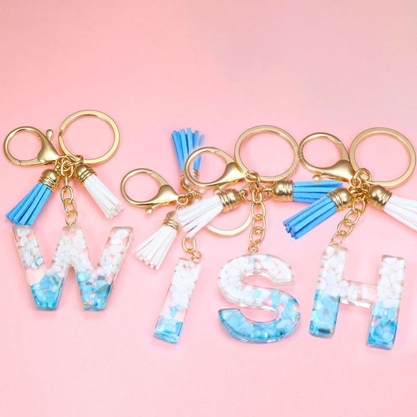 

creative letter keychains 26 glitter english alphabet tassel car bag initial resin key chains rings pendent crystal keyring, Silver