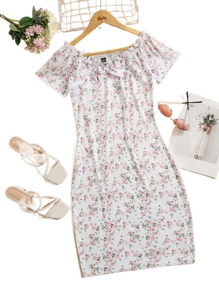 

ditsy floral frilled dress h7b2#, Black;gray