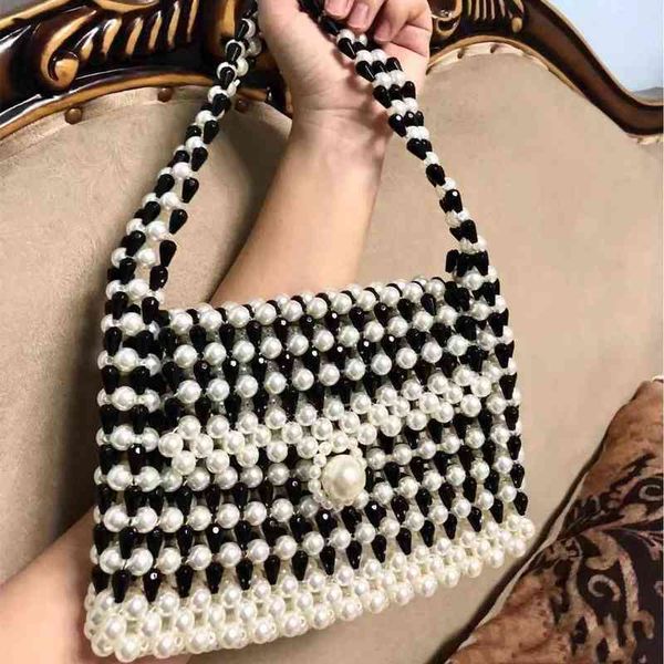 

diamond bag hand-woven beaded pearl crystal one shoulder hand-held stiletto crossbody s for women luxury designer 220512