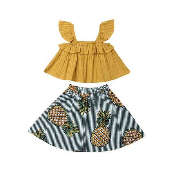 Citgeett Newborn Kids Neonate Ruffle Crop Vest Top Flower Skirt Outfit Estate Ananas Abbigliamento Set J220711