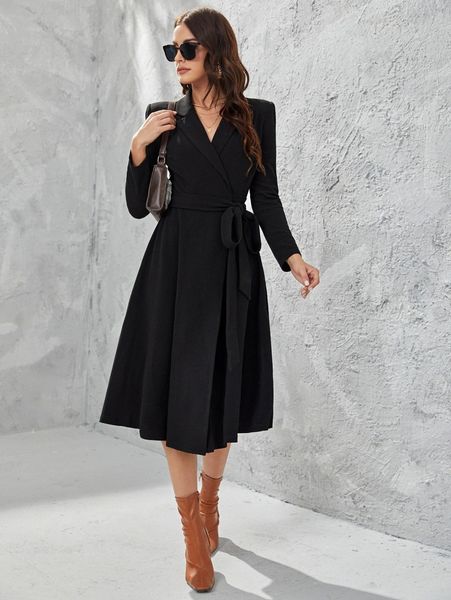 

surplice neck knot solid blazer dress l7yv#, White