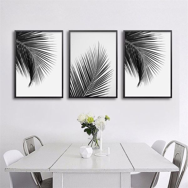 Schwarz-weiße Palmenblätter, Leinwand-Poster und Drucke, minimalistische Malerei, Wandkunst, dekoratives Bild, nordischer Stil, Heimdekoration W220425