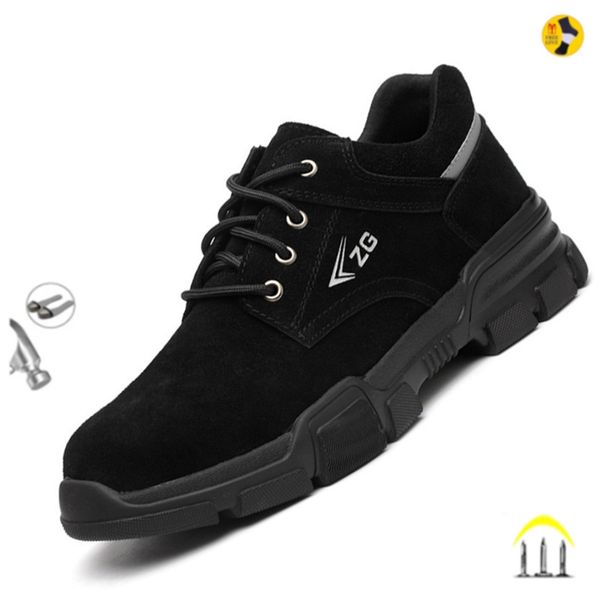 

genuine leather men safety shoes steel toe electric welding cowhide male work shoes construction industria indestructible boots, Black;brown