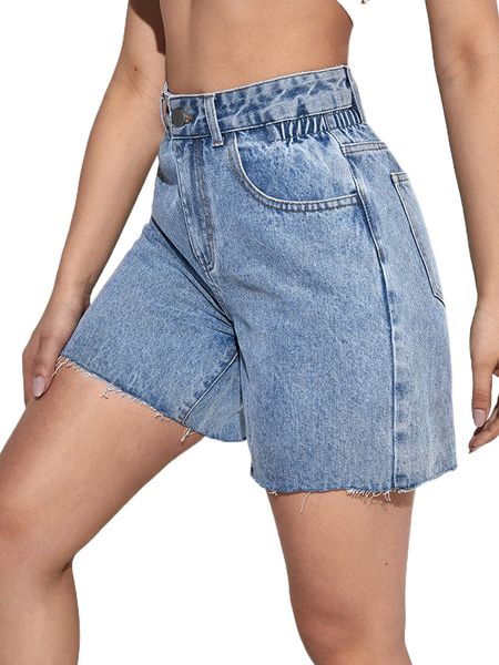 

raw hem wide leg denim shorts i54o#, White;black