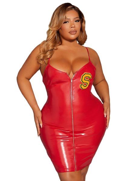 

sxy plus zip up pu leather bodycon dress k5tt#, Black