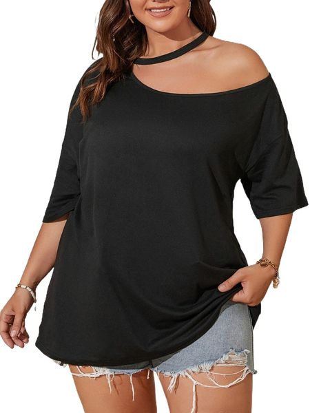 

plus asymmetrical neck drop shoulder tee v0kx#, Black
