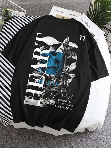 

men tower & slogan graphic tee s0u2#, White;black