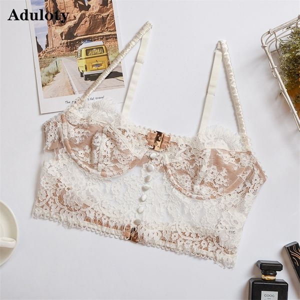 

aduloty lingerie mesh cutout lace flower embroidery bra comfortable push-ups eyelash underwear single piece underwear 220513, Red;black