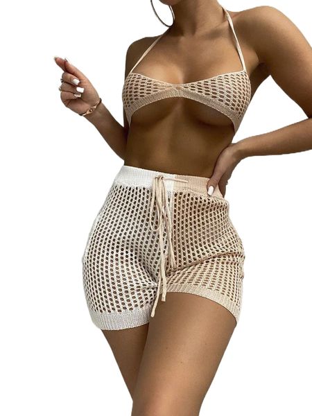 

2pack knitted cover up with shorts set b8oi#, White;black