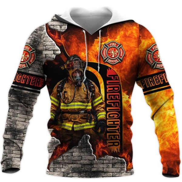 Herren Hoodies Sweatshirts Männer Hoodie Feuerwehrmann Abzeichen 3D-Grafiken Gedruckt Lange Ärmel Pullover Sweatshirt Harajuku Stil Streetwear Zipp