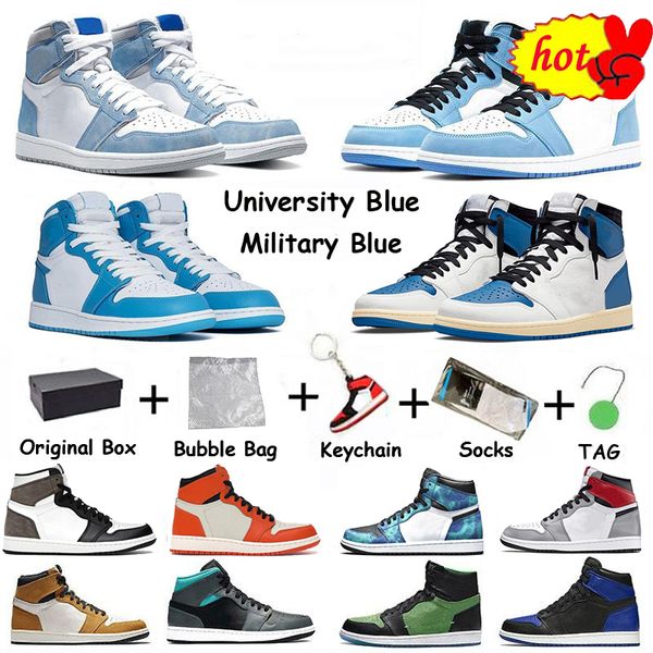 

mens 1 high og basketball shoes 1s university blue silver royal toe black metallic gold mid smoke grey unc patent men women