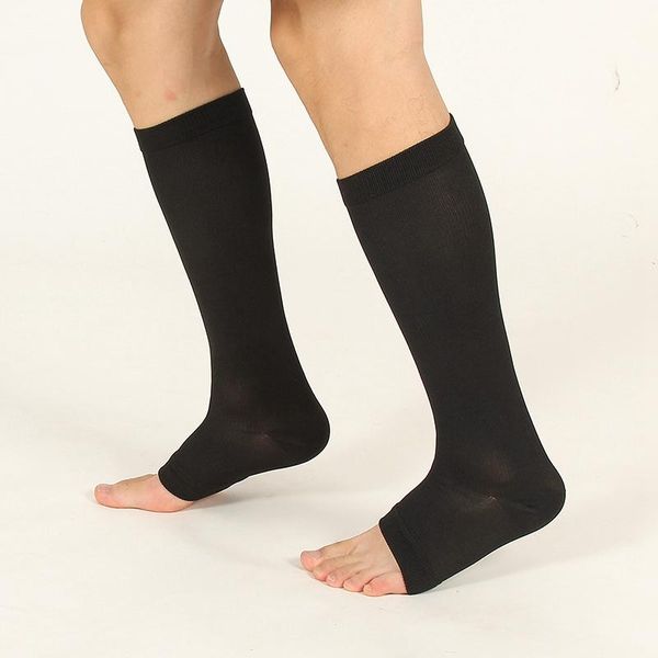 Calzini sportivi S-XL Calze elastiche aperte al ginocchio Calze alte al ginocchio Compressione al polpaccio Vene varicose Calze modellanti a pressione graduataSport