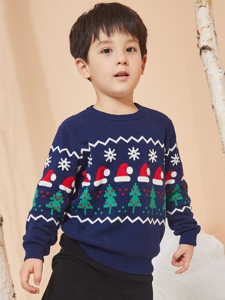 

toddler boys christmas pattern sweater she01, Blue