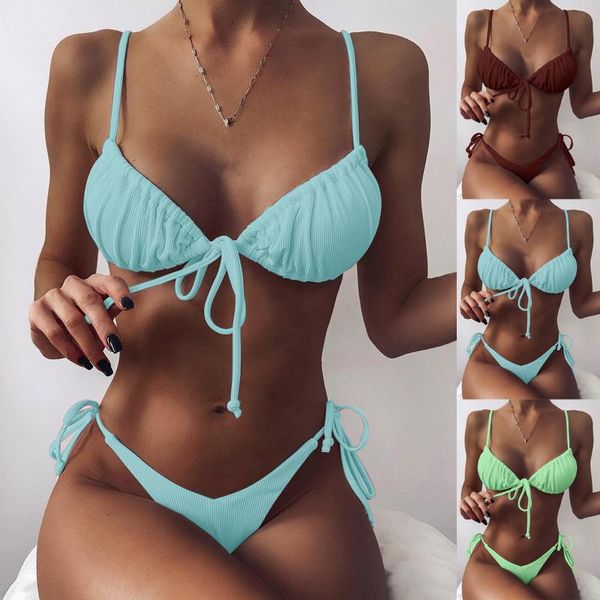 

women's swimwear women's biquini lady fashion solid color bandage bikini set swimming suit filled bra bikinis swimsuit beachwear, White;black