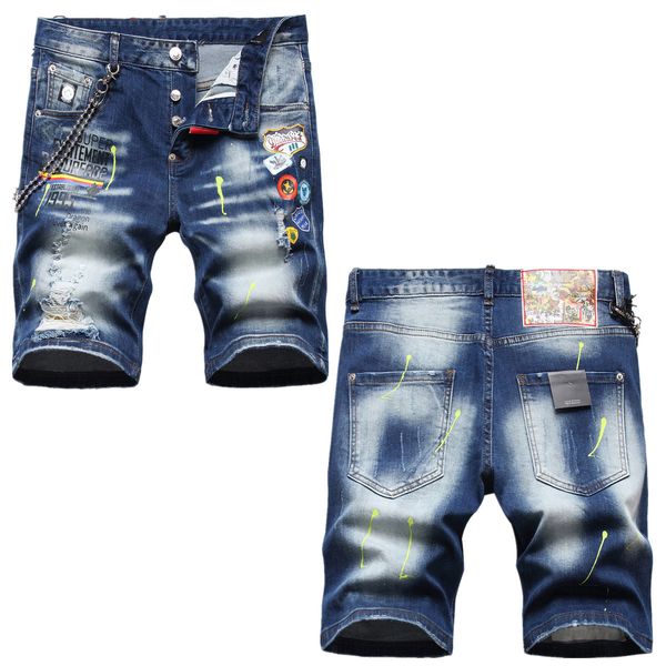 Jeans Mens Joelho jeans short buracos retos jean apertado Boate azul Algodão verão Homens Todos os dias Calças rasgadas Lazer Uma variedade de estilos Tamanho europeu9H60