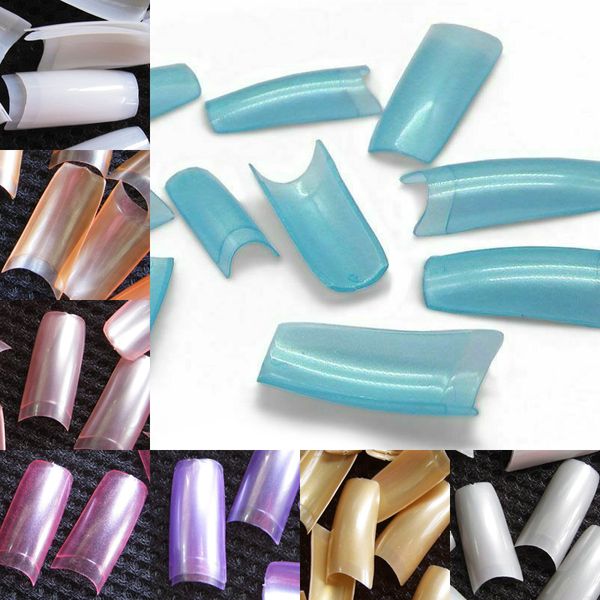 500 Stück Nagelspitzen im französischen Stil, perlmuttfarben, künstliche Acrylfarben, UV-Gel-Kunstwerkzeuge 220716
