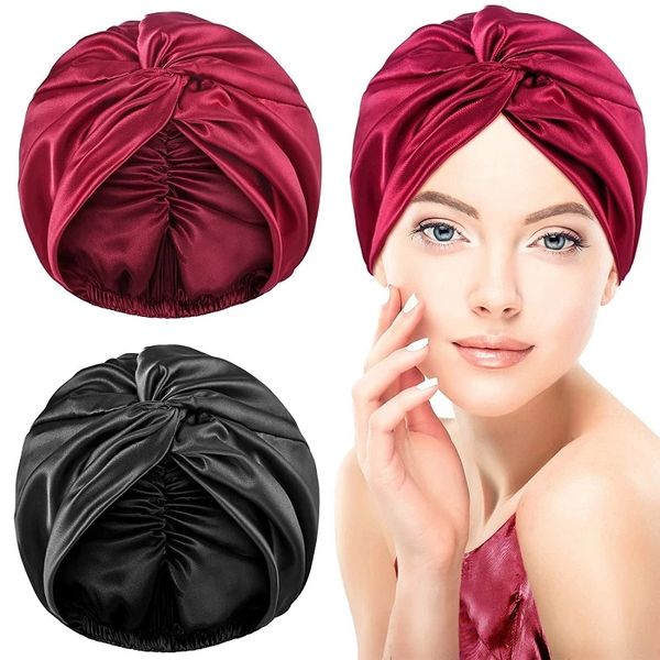 Novos capotas de turbante sedoso para mulheres Twisted Sleeping Night Night Bap Wrap Cap para Curly Ladies Headwrap Hair Face Care Care
