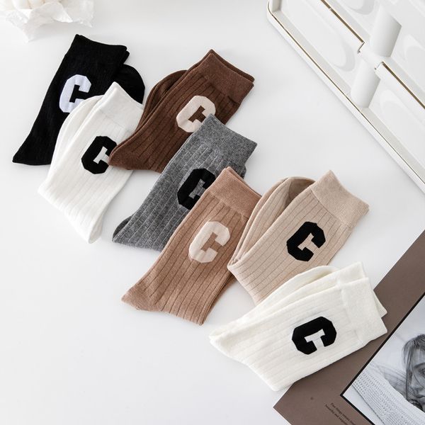 

cotton women's socks mid-tube socks letter printing fashion all-match season ladies comfortable cotton socks, Black