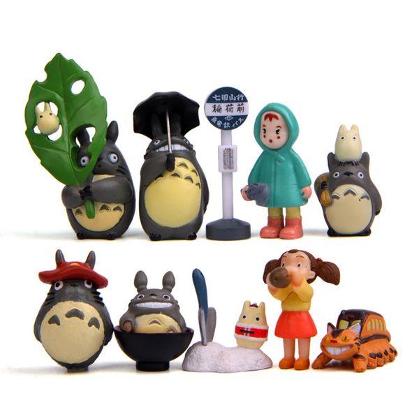 10 Stück Totoro Film Actionfiguren May Bus Cat PVC Minispielzeug Artwares Kuchendeckel 0,7-2,4 Zoll