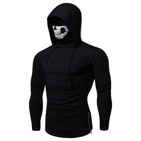 

long sleeve men's hoodies with skeleton print mask black gray elasticity coat moto biker style cool sweatshirts men hoodies 201201