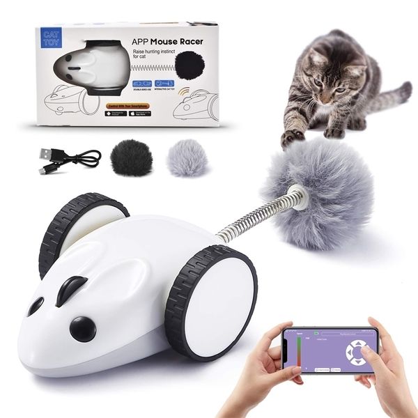 Smart Rouse Racer Interactive Toys Cat App App Remoto Remoto Automático Charagem USB 360 graus Torros de gatinho de penas de gato elétrico 220510