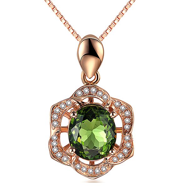 Collane in oro rosa 18K intarsiate in tormalina verde di diamante gemma esagonale collana a pendente a pendente fiore da donna smeraldo collana