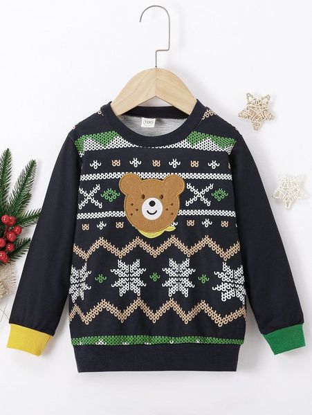 

toddler boys cartoon bear print sweatshirt she, Black
