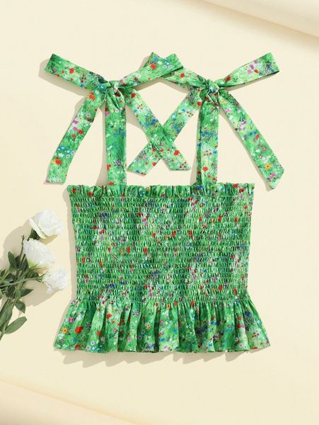 

x custombysonia ditsy floral shirred ruffle hem cami l4ez#, White