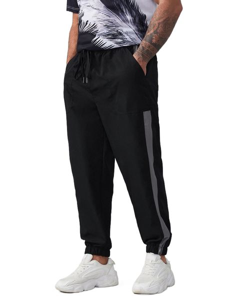 

extended sizes men contrast side seam slant pocket pants g9aa#, Black