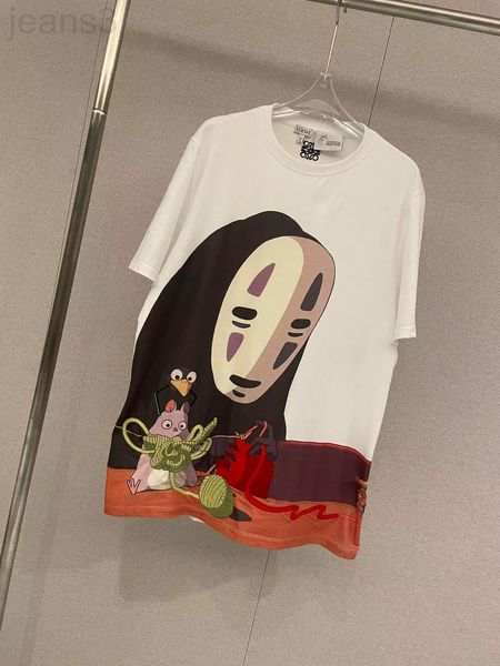 

women's t-shirt designer [correct version]l luojia 2022 summer chihiro mask half sleeved faceless male chinchilla embroidered short t-s, White
