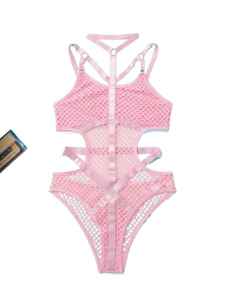 

romwe cyber luvr cut out teddy bodysuit e5hv#, Black;red