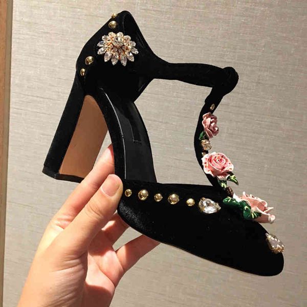 

dress shoes spring high-heeled shoes thick heel straight buckle hollow temperament pointed banquet dress single shoe women, Black