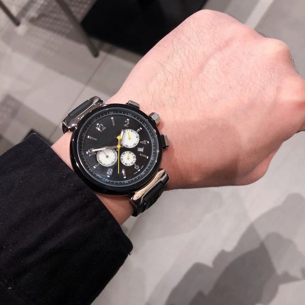 

men's watch mechanical self-winding movement ceramic dial glass surface leather strap stainless steel case diameter 42, Slivery;brown