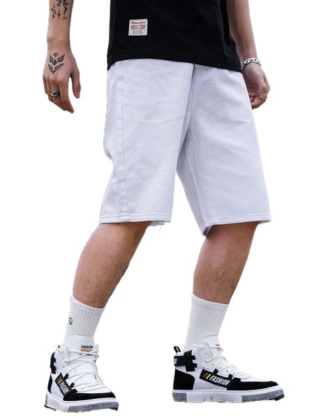 

men solid pocket patched denim shorts k0ni#, White;black