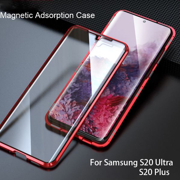 Metall magnetische Handyhüllen für Samsung Galaxy S20 S10 S9 S8 Plus S20 Ultra Note 10 Plus A51 A71 Doppelseitige gehärtete Glasabdeckung