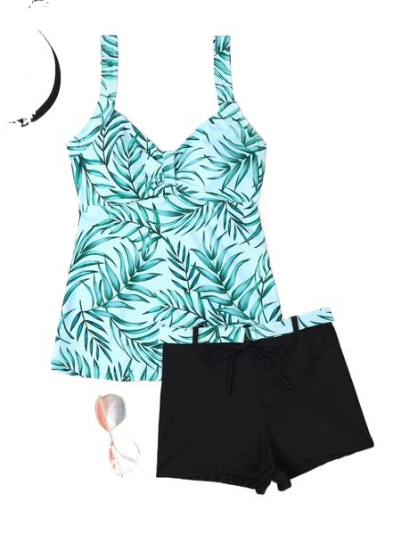 

tropical print knot front bikini swimsuit c6e2#, White;black