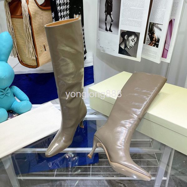 

boots high end quality fashion high boots below the knee heels thin leather women's shoes, Black