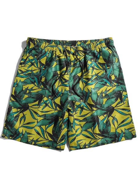

men allover plants print drawstring waist shorts 72xv#, White;black