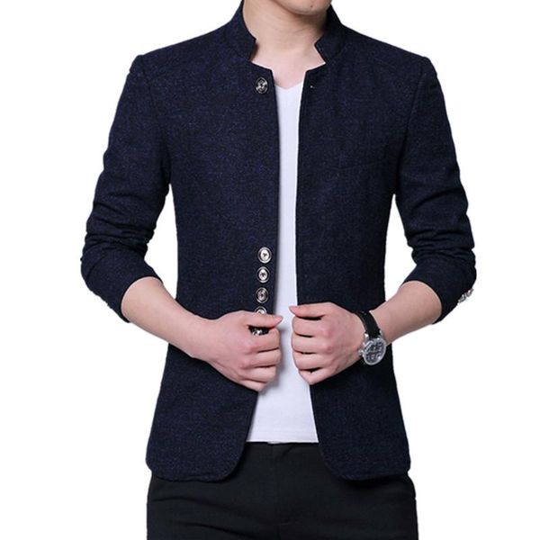 Herrenanzüge Blazer Herren Modestand Halsband Slim Fit Chinese hochwertige Mischungen Anzug Jacke / männlicher Freizeit Trend großer Wollblazer C.