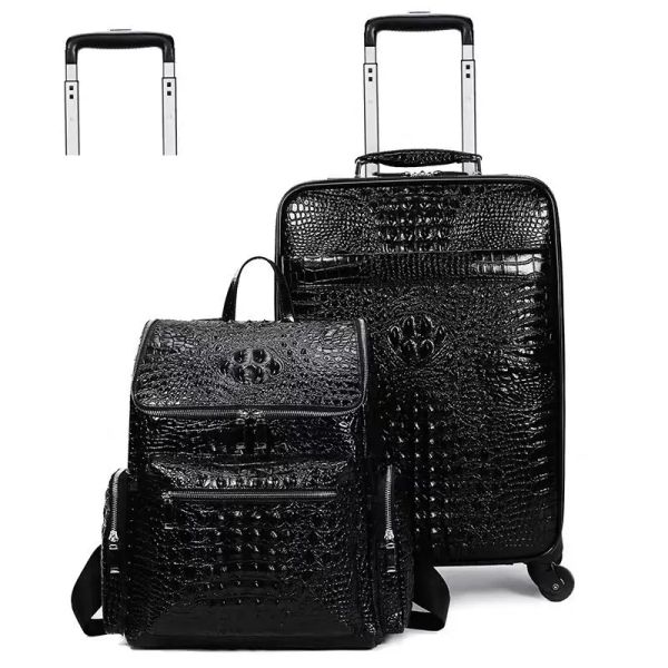 

luggage real crocodile trunk valise tote duffle suitcase carry travel leather rolling luggage bags hand black brwon basketball can custom wh, Black;red