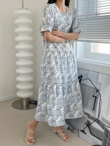 

dazy floral print puff sleeve ruffle hem dress e9cl#, Black;gray