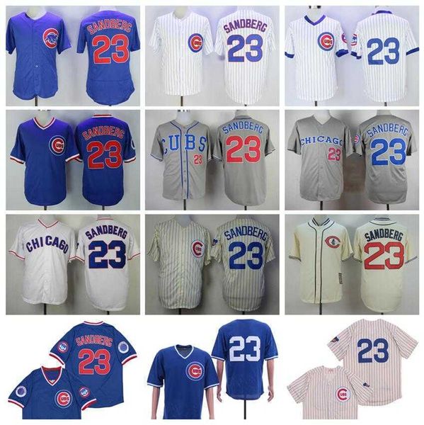 

men retro 23 ryne sandberg vintage baseball jerseys blue white grey beige black team color pullover pinstripe all stitching 1929 1969 1984 1, Blue;black