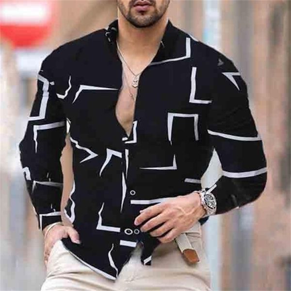 Продажа европейской американской мужской рубашки повседневная длинный рукав Slim Fit Fashion печать рубашки плюс размер одежды 220322
