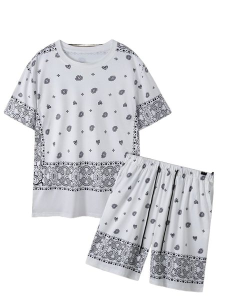 

men paisley print tee & shorts w9c0#, Gray