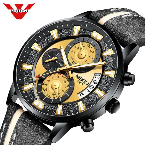 

nibosi watch for men chronograph quartz watch fashion military sport wristwatch leather waterproof male clock relogio masculino, Silver