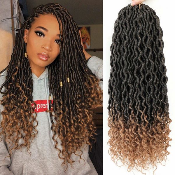 

18" goddess locs crochet hair curly faux locks hair 24 stands/pack for black women pre looped crochet faux locks hair ls12