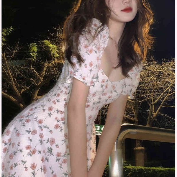 

casual dresses jingtian[peach painting in spring]2022 spring gentle wind floral skirt ins high-grade dress hx65, Black;gray