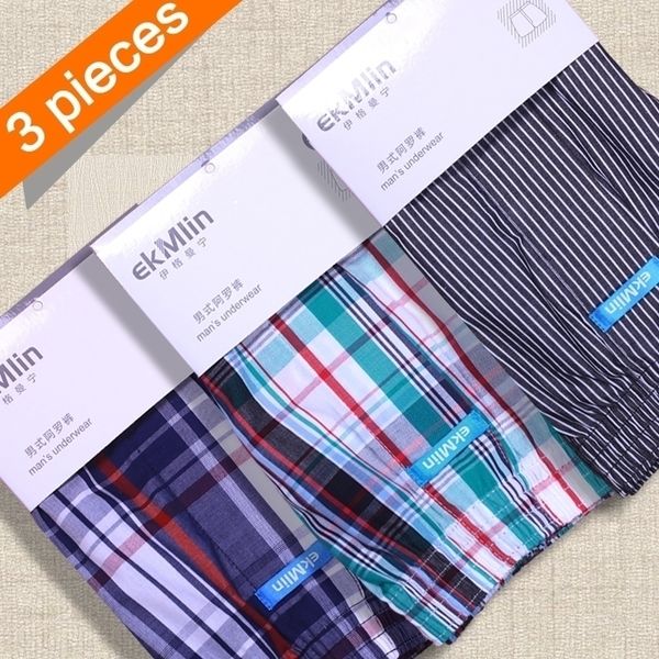 

ekmlin 3pack mens boxers shorts underwear striped plaid 50s combed yarn 100% woven cotton n y200415, Black;white